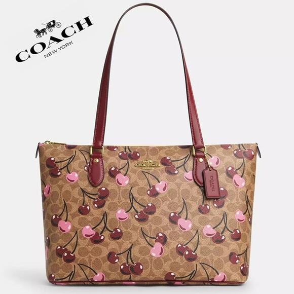 🍒 Gallery Tote Bag In Signature Canvas With Cherry Print - Picture 1 of 11